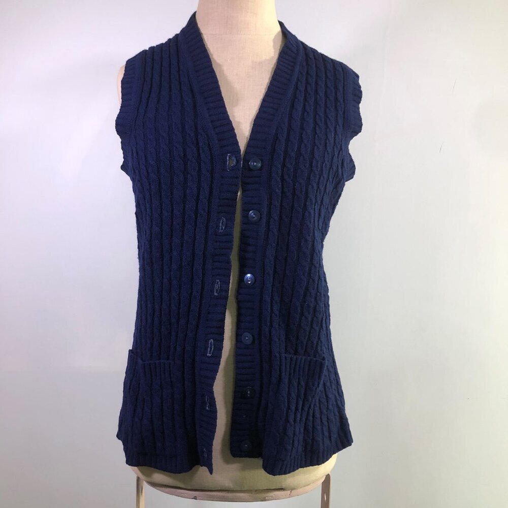 Vintage Sweater Girl of California Navy Blue Sweater Vest with Buttons & Pockers